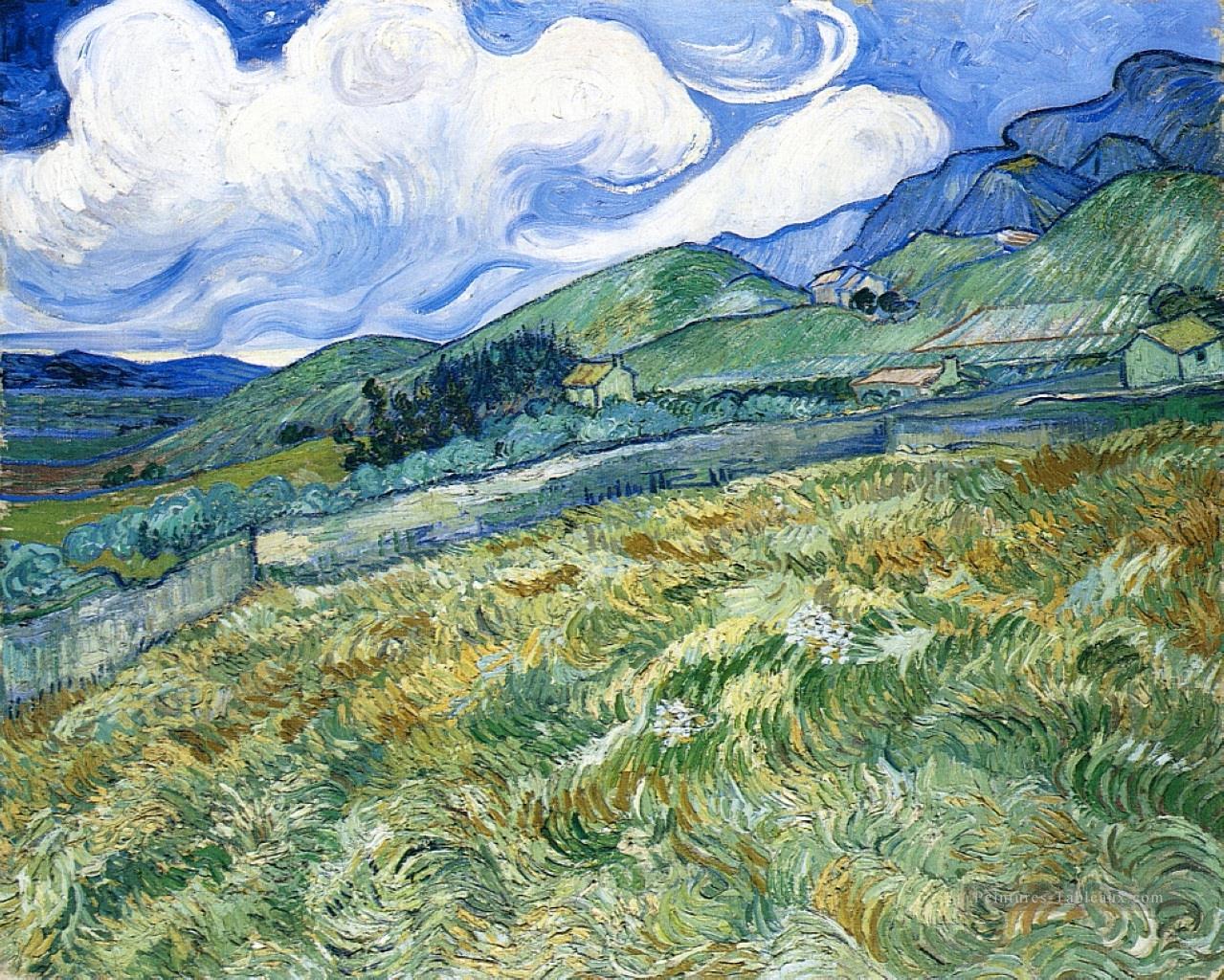 Champ de blé avec des Montagnes en arrière plan Vincent van Gogh Peintures à l'huile